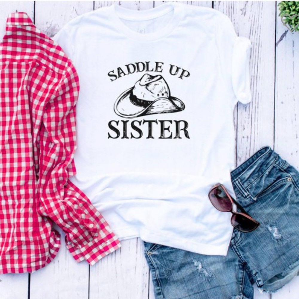 Boho Saddle Up Sister Tee - White